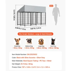 VEVOR Outdoor Dog Kennel, 7.87 x 3.94 x 5.4 ft Large Dog Kennel with Secure Lock, Outside Dogs Enclosures with UV-Resistant & Waterproof Roof Cover, Heavy Duty Pet Crate Cage Run for Large Dogs