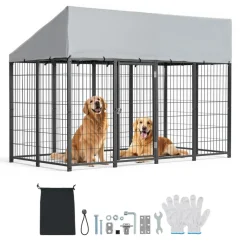 VEVOR Outdoor Dog Kennel, 7.87 x 3.94 x 5.4 ft Large Dog Kennel with Secure Lock, Outside Dogs Enclosures with UV-Resistant & Waterproof Roof Cover, Heavy Duty Pet Crate Cage Run for Large Dogs