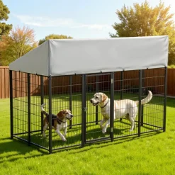 VEVOR Outdoor Dog Kennel, 7.87 x 3.94 x 5.4 ft Large Dog Kennel with Secure Lock, Outside Dogs Enclosures with UV-Resistant & Waterproof Roof Cover, Heavy Duty Pet Crate Cage Run for Large Dogs