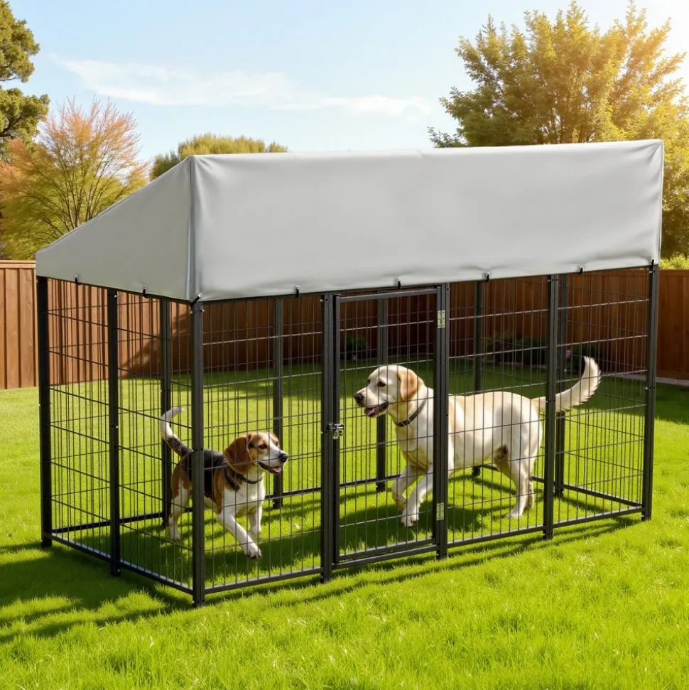 VEVOR Outdoor Dog Kennel, 7.87 x 3.94 x 5.4 ft Large Dog Kennel with Secure Lock, Outside Dogs Enclosures with UV-Resistant & Waterproof Roof Cover, Heavy Duty Pet Crate Cage Run for Large Dogs