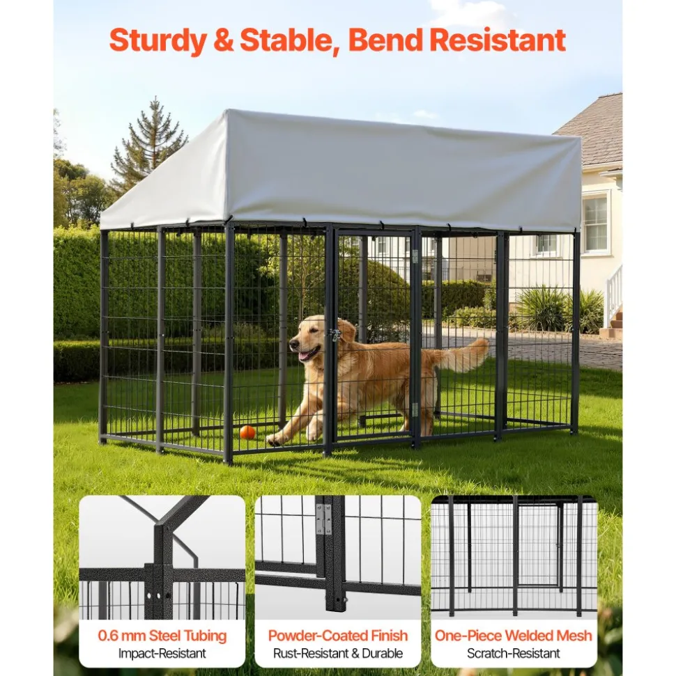VEVOR Outdoor Dog Kennel, 7.87 x 3.94 x 5.4 ft Large Dog Kennel with Secure Lock, Outside Dogs Enclosures with UV-Resistant & Waterproof Roof Cover, Heavy Duty Pet Crate Cage Run for Large Dogs