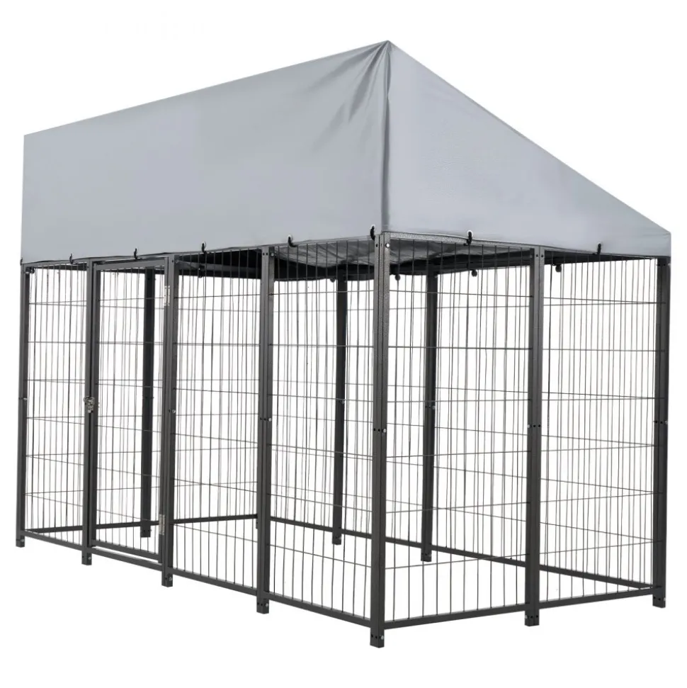 VEVOR Outdoor Dog Kennel, 7.87 x 3.94 x 5.4 ft Large Dog Kennel with Secure Lock, Outside Dogs Enclosures with UV-Resistant & Waterproof Roof Cover, Heavy Duty Pet Crate Cage Run for Large Dogs