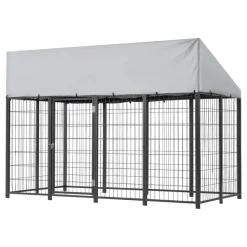 VEVOR Outdoor Dog Kennel, 7.87 x 3.94 x 5.4 ft Large Dog Kennel with Secure Lock, Outside Dogs Enclosures with UV-Resistant & Waterproof Roof Cover, Heavy Duty Pet Crate Cage Run for Large Dogs
