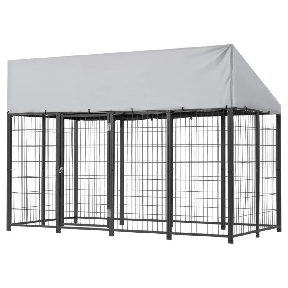 VEVOR Outdoor Dog Kennel, 7.87 x 3.94 x 5.4 ft Large Dog Kennel with Secure Lock, Outside Dogs Enclosures with UV-Resistant & Waterproof Roof Cover, Heavy Duty Pet Crate Cage Run for Large Dogs