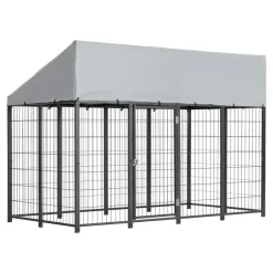VEVOR Outdoor Dog Kennel, 7.87 x 3.94 x 5.4 ft Large Dog Kennel with Secure Lock, Outside Dogs Enclosures with UV-Resistant & Waterproof Roof Cover, Heavy Duty Pet Crate Cage Run for Large Dogs
