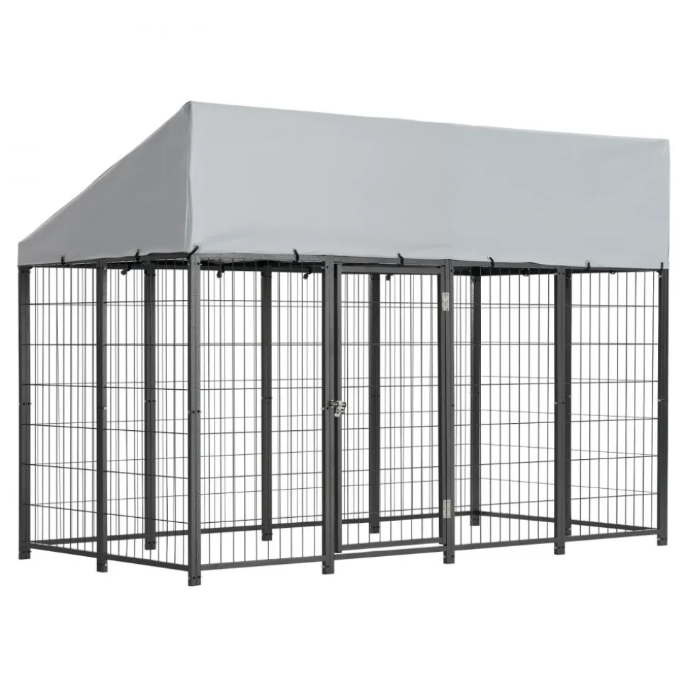 VEVOR Outdoor Dog Kennel, 7.87 x 3.94 x 5.4 ft Large Dog Kennel with Secure Lock, Outside Dogs Enclosures with UV-Resistant & Waterproof Roof Cover, Heavy Duty Pet Crate Cage Run for Large Dogs