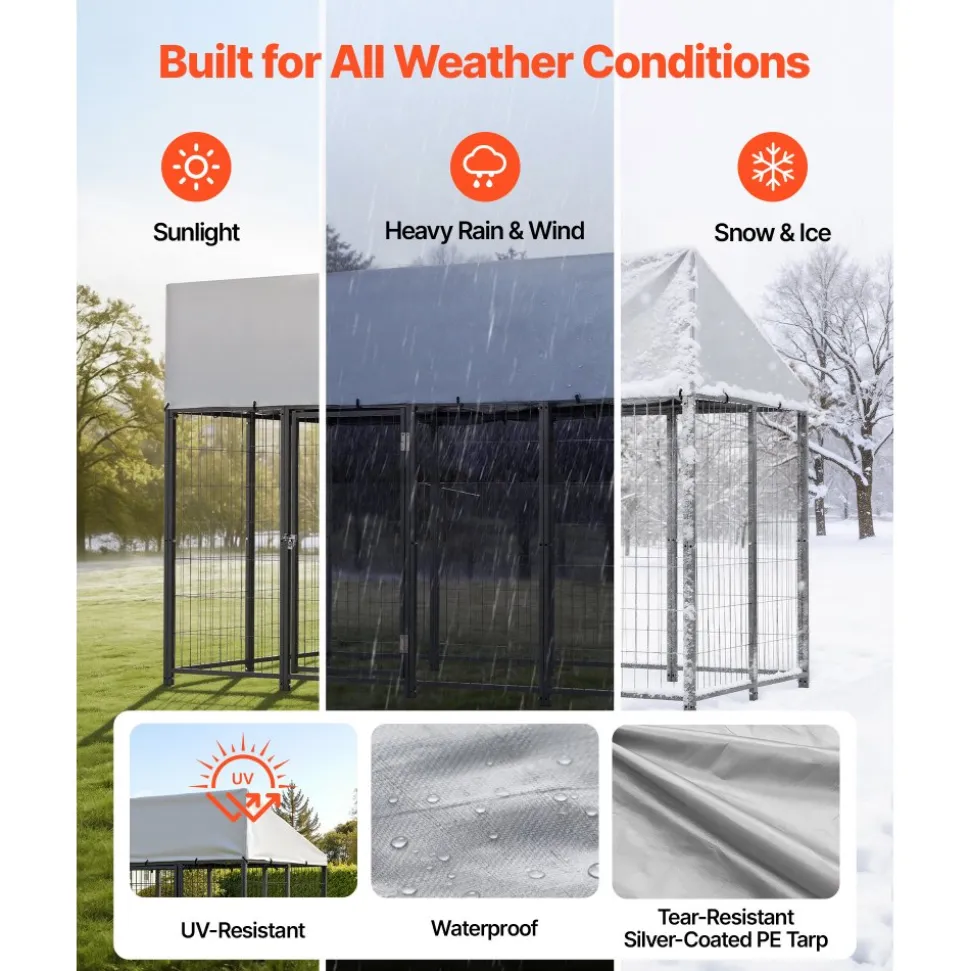 VEVOR Outdoor Dog Kennel, 7.87 x 3.94 x 5.4 ft Large Dog Kennel with Secure Lock, Outside Dogs Enclosures with UV-Resistant & Waterproof Roof Cover, Heavy Duty Pet Crate Cage Run for Large Dogs