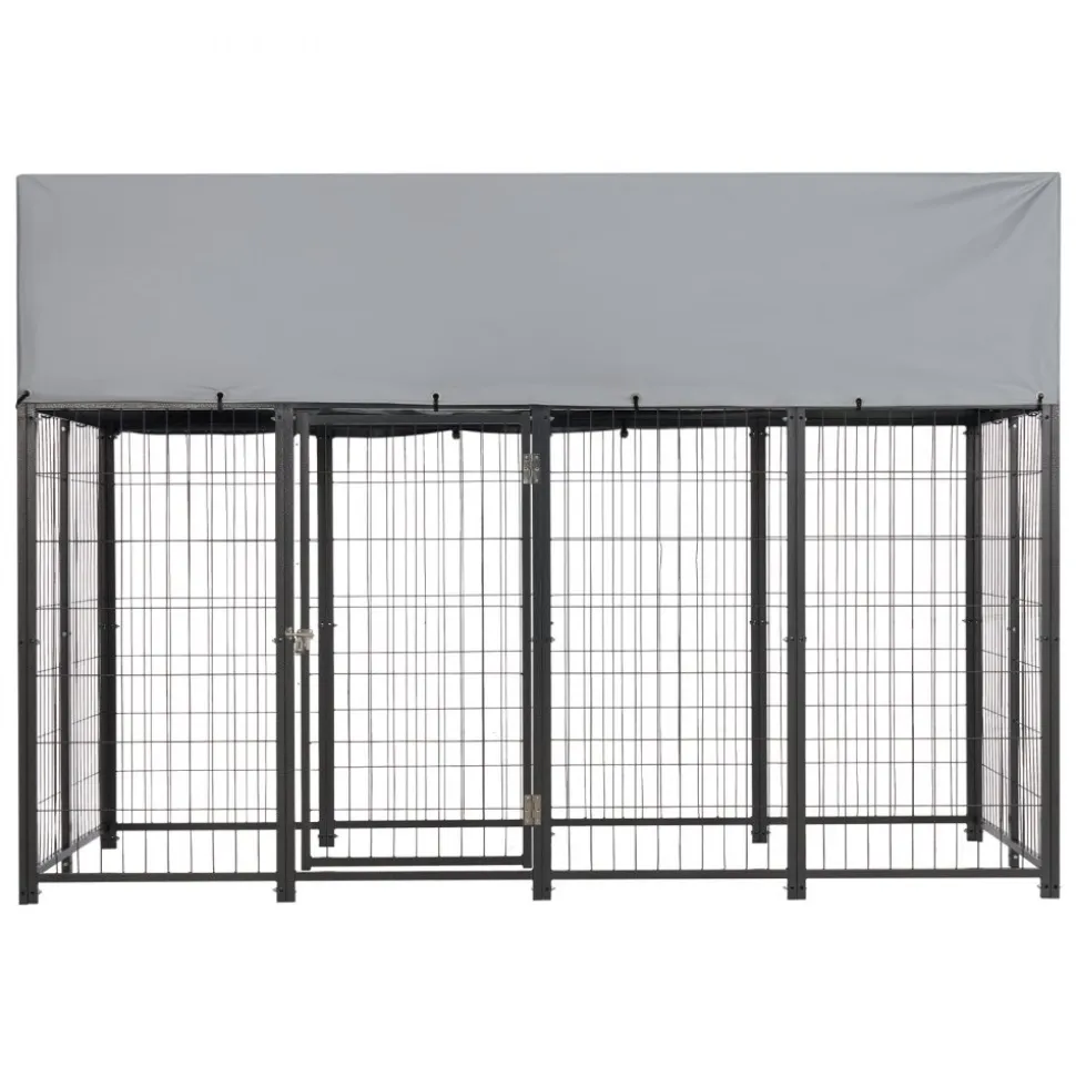 VEVOR Outdoor Dog Kennel, 7.87 x 3.94 x 5.4 ft Large Dog Kennel with Secure Lock, Outside Dogs Enclosures with UV-Resistant & Waterproof Roof Cover, Heavy Duty Pet Crate Cage Run for Large Dogs