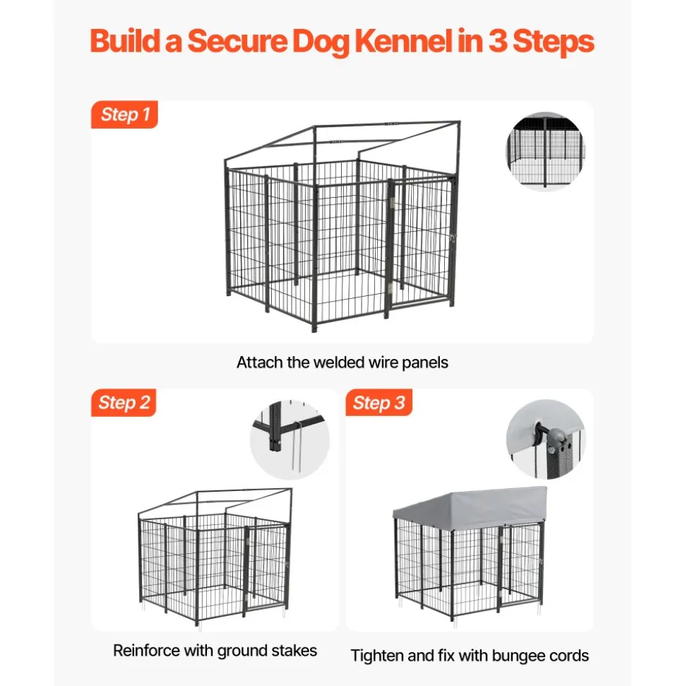 VEVOR Outdoor Dog Kennel, 3.67 x 3.78 x 4.1 ft Large Dog Kennel with Secure Lock, Outside Dogs Enclosures with UV-Resistant & Waterproof Roof Cover, Heavy Duty Pet Crate Cage Run for Large Dogs