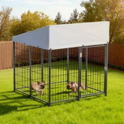 VEVOR Outdoor Dog Kennel, 3.67 x 3.78 x 4.1 ft Large Dog Kennel with Secure Lock, Outside Dogs Enclosures with UV-Resistant & Waterproof Roof Cover, Heavy Duty Pet Crate Cage Run for Large Dogs