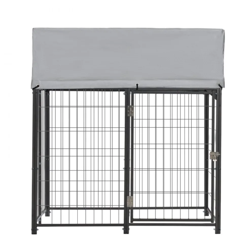 VEVOR Outdoor Dog Kennel, 3.67 x 3.78 x 4.1 ft Large Dog Kennel with Secure Lock, Outside Dogs Enclosures with UV-Resistant & Waterproof Roof Cover, Heavy Duty Pet Crate Cage Run for Large Dogs
