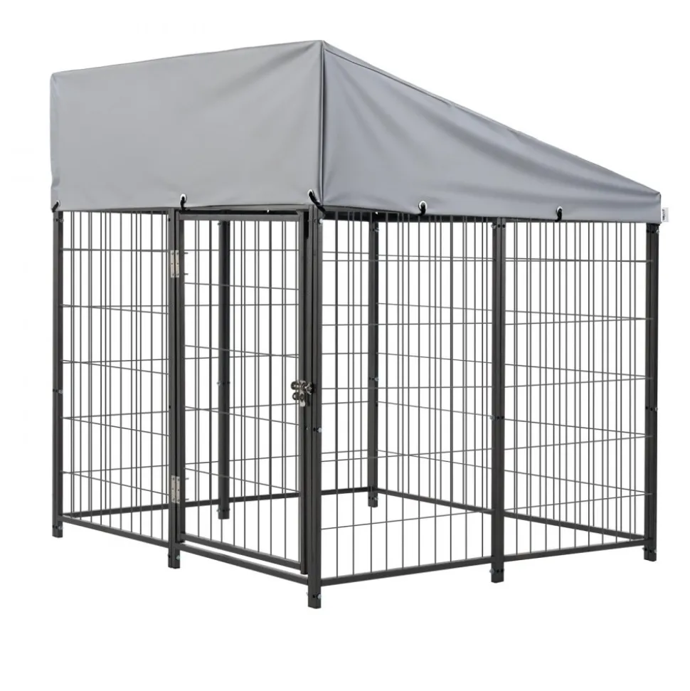 VEVOR Outdoor Dog Kennel, 3.67 x 3.78 x 4.1 ft Large Dog Kennel with Secure Lock, Outside Dogs Enclosures with UV-Resistant & Waterproof Roof Cover, Heavy Duty Pet Crate Cage Run for Large Dogs