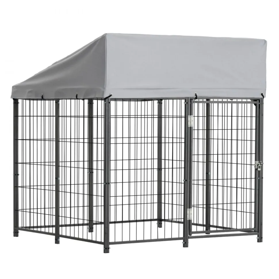 VEVOR Outdoor Dog Kennel, 3.67 x 3.78 x 4.1 ft Large Dog Kennel with Secure Lock, Outside Dogs Enclosures with UV-Resistant & Waterproof Roof Cover, Heavy Duty Pet Crate Cage Run for Large Dogs