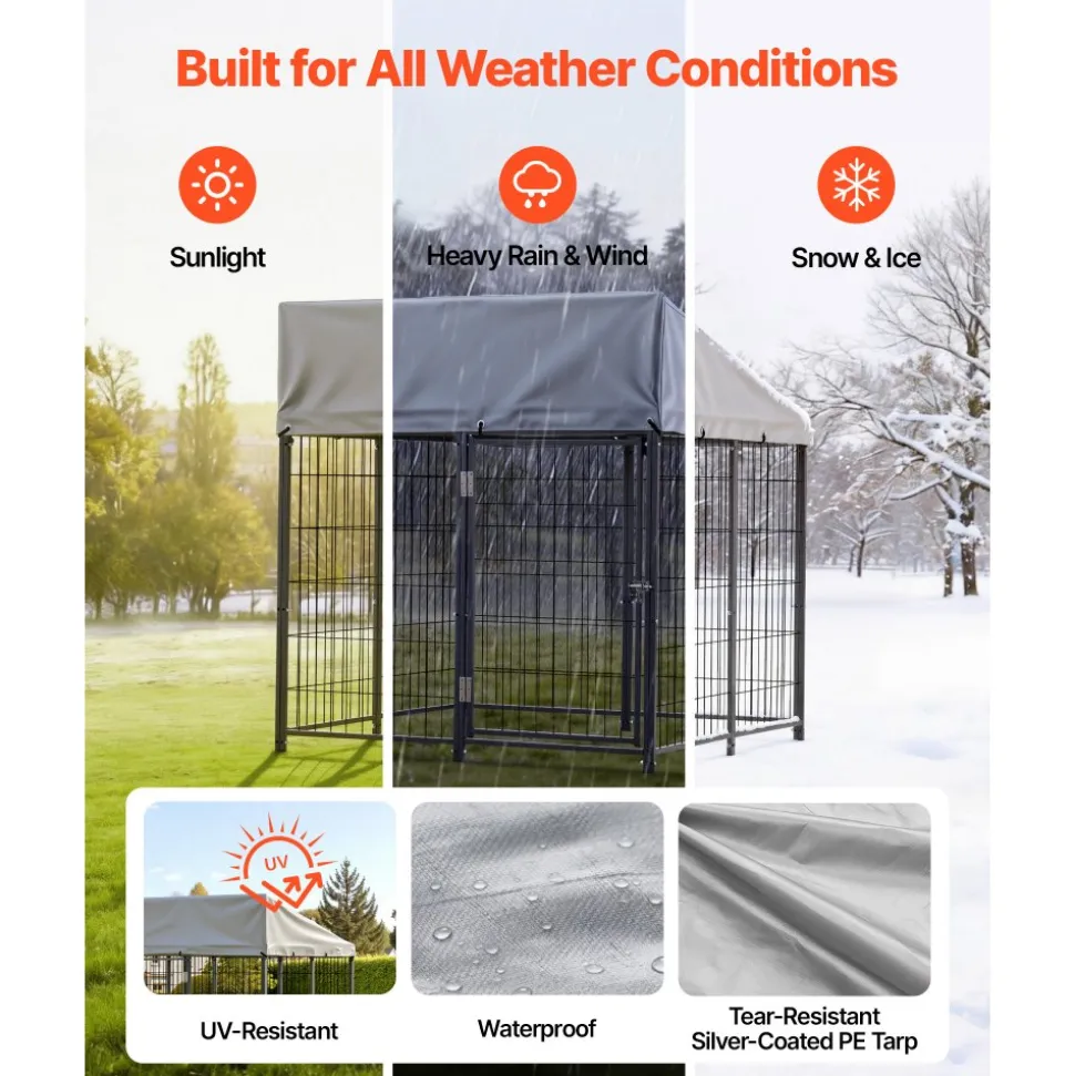 VEVOR Outdoor Dog Kennel, 3.67 x 3.78 x 4.1 ft Large Dog Kennel with Secure Lock, Outside Dogs Enclosures with UV-Resistant & Waterproof Roof Cover, Heavy Duty Pet Crate Cage Run for Large Dogs