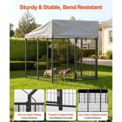 VEVOR Outdoor Dog Kennel, 3.67 x 3.78 x 4.1 ft Large Dog Kennel with Secure Lock, Outside Dogs Enclosures with UV-Resistant & Waterproof Roof Cover, Heavy Duty Pet Crate Cage Run for Large Dogs