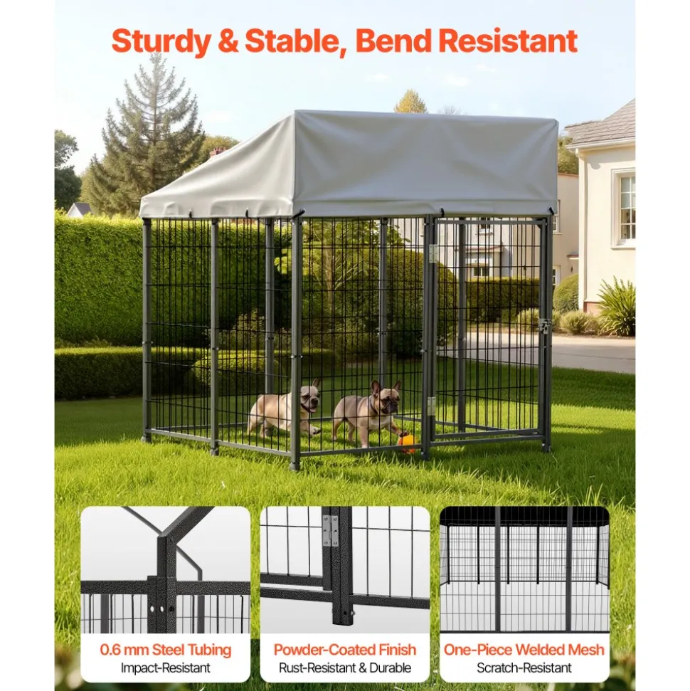 VEVOR Outdoor Dog Kennel, 3.67 x 3.78 x 4.1 ft Large Dog Kennel with Secure Lock, Outside Dogs Enclosures with UV-Resistant & Waterproof Roof Cover, Heavy Duty Pet Crate Cage Run for Large Dogs