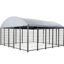 VEVOR Outdoor Dog Kennel, 9.8 x 9.8 x 5.4 ft Large Dog Kennel with Secure Lock, Outside Dogs Enclosures with UV-Resistant & Waterproof Roof Cover, Heavy Duty Pet Crate Cage Run for Large Dogs