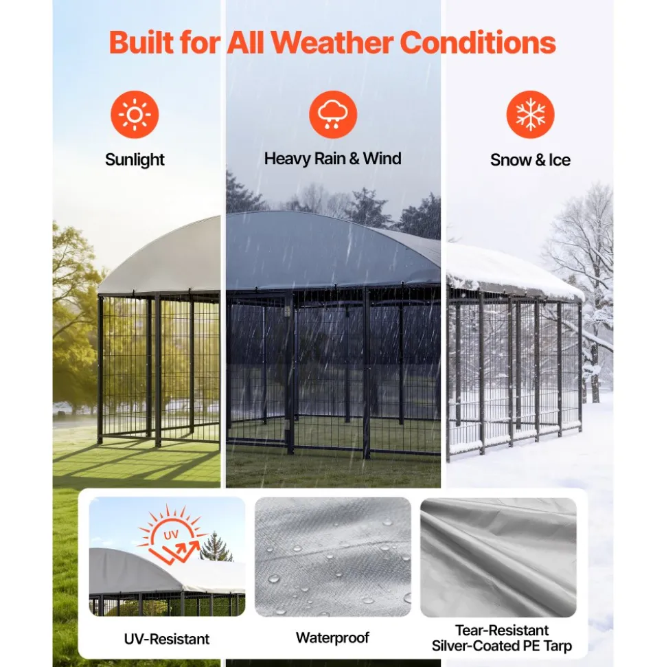 VEVOR Outdoor Dog Kennel, 9.8 x 9.8 x 5.4 ft Large Dog Kennel with Secure Lock, Outside Dogs Enclosures with UV-Resistant & Waterproof Roof Cover, Heavy Duty Pet Crate Cage Run for Large Dogs