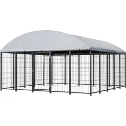 VEVOR Outdoor Dog Kennel, 9.8 x 9.8 x 5.4 ft Large Dog Kennel with Secure Lock, Outside Dogs Enclosures with UV-Resistant & Waterproof Roof Cover, Heavy Duty Pet Crate Cage Run for Large Dogs