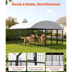 VEVOR Outdoor Dog Kennel, 9.8 x 9.8 x 5.4 ft Large Dog Kennel with Secure Lock, Outside Dogs Enclosures with UV-Resistant & Waterproof Roof Cover, Heavy Duty Pet Crate Cage Run for Large Dogs