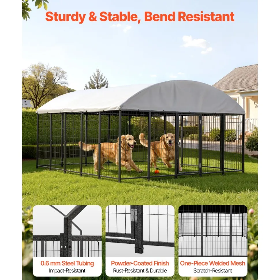 VEVOR Outdoor Dog Kennel, 9.8 x 9.8 x 5.4 ft Large Dog Kennel with Secure Lock, Outside Dogs Enclosures with UV-Resistant & Waterproof Roof Cover, Heavy Duty Pet Crate Cage Run for Large Dogs