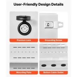 VEVOR Outdoor Electrical Box, Cold-Rolled Steel, Electrical Junction Box with Thermostat and Fan, Rain Hood, Ventilated Design, IP65 Waterproof Hinged Enclosure, Wall/Pole Mounted, 20 x 16 x 8 in