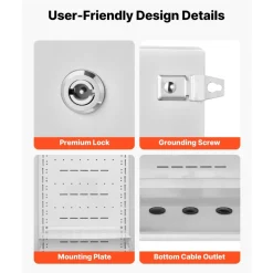 VEVOR Outdoor Electrical Box, Cold-Rolled Steel, Electrical Junction Box with Thermostat and Fan, Rain Hood, Ventilated Design, IP65 Waterproof Hinged Enclosure, Wall/Pole Mounted, 24 x 16 x 12 in