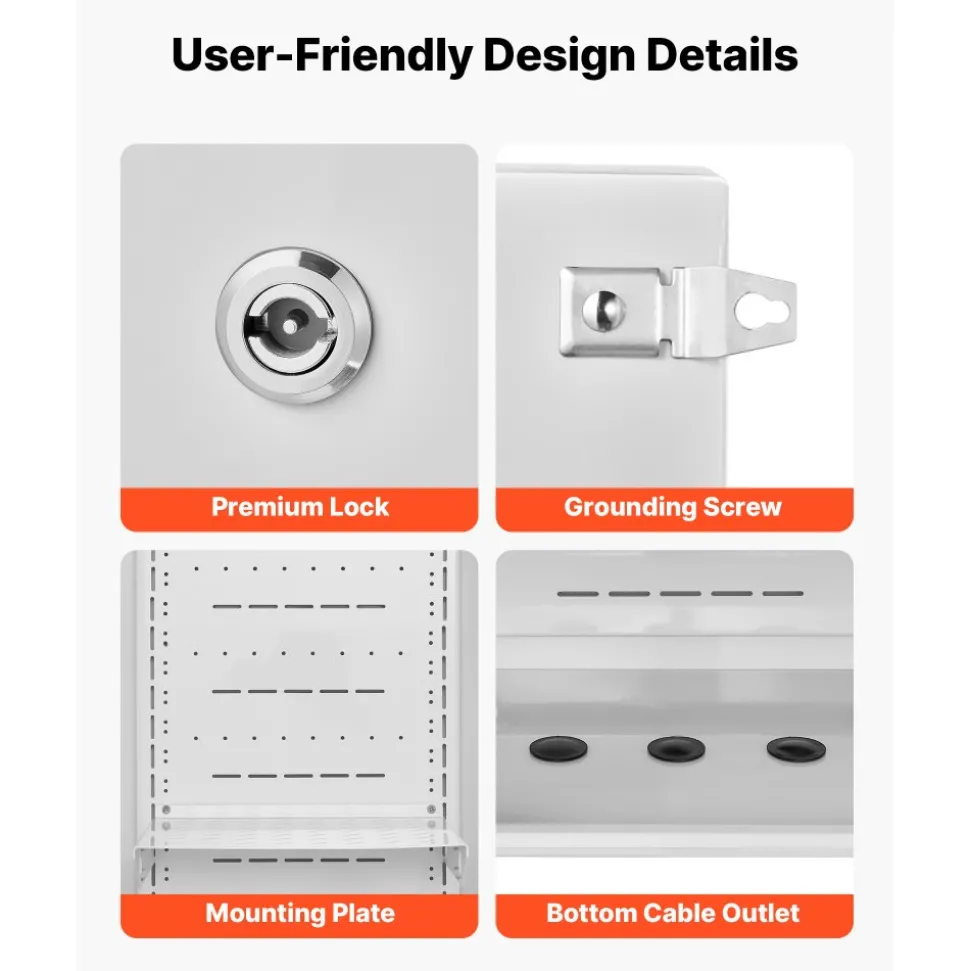 VEVOR Outdoor Electrical Box, Cold-Rolled Steel, Electrical Junction Box with Thermostat and Fan, Rain Hood, Ventilated Design, IP65 Waterproof Hinged Enclosure, Wall/Pole Mounted, 24 x 16 x 12 in