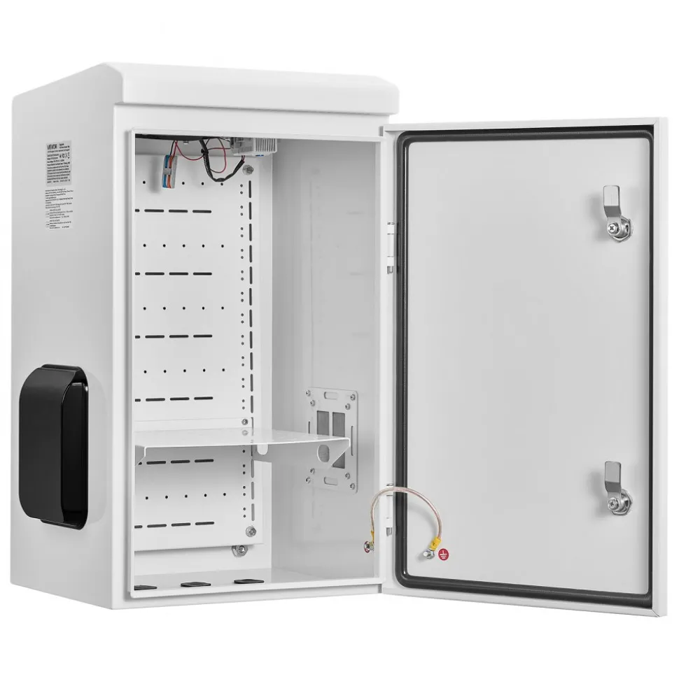 VEVOR Outdoor Electrical Box, Cold-Rolled Steel, Electrical Junction Box with Thermostat and Fan, Rain Hood, Ventilated Design, IP65 Waterproof Hinged Enclosure, Wall/Pole Mounted, 24 x 16 x 12 in