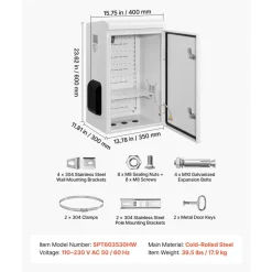 VEVOR Outdoor Electrical Box, Cold-Rolled Steel, Electrical Junction Box with Thermostat and Fan, Rain Hood, Ventilated Design, IP65 Waterproof Hinged Enclosure, Wall/Pole Mounted, 24 x 16 x 12 in