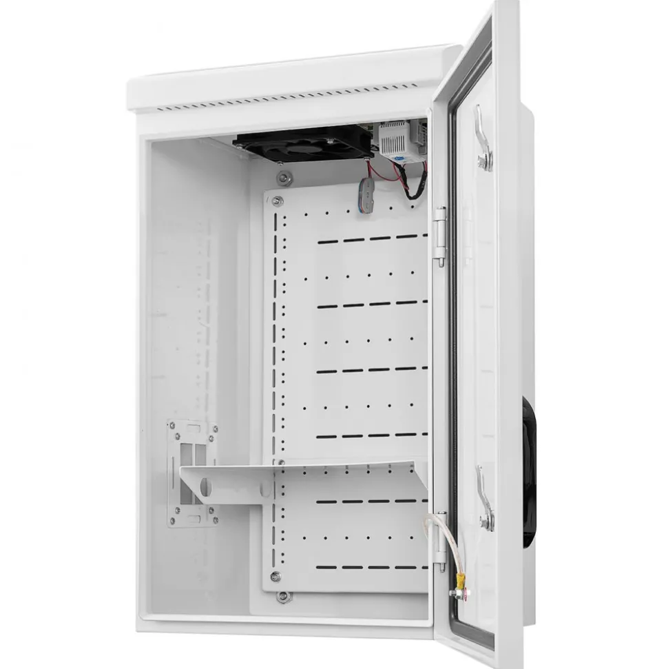 VEVOR Outdoor Electrical Box, Cold-Rolled Steel, Electrical Junction Box with Thermostat and Fan, Rain Hood, Ventilated Design, IP65 Waterproof Hinged Enclosure, Wall/Pole Mounted, 24 x 16 x 12 in