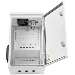 VEVOR Outdoor Electrical Box, Cold-Rolled Steel, Electrical Junction Box with Thermostat and Fan, Rain Hood, Ventilated Design, IP65 Waterproof Hinged Enclosure, Wall/Pole Mounted, 24 x 16 x 12 in