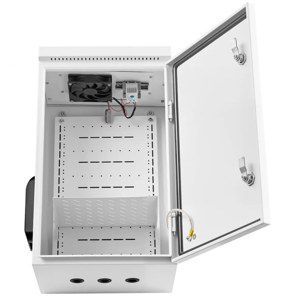 VEVOR Outdoor Electrical Box, Cold-Rolled Steel, Electrical Junction Box with Thermostat and Fan, Rain Hood, Ventilated Design, IP65 Waterproof Hinged Enclosure, Wall/Pole Mounted, 24 x 16 x 12 in