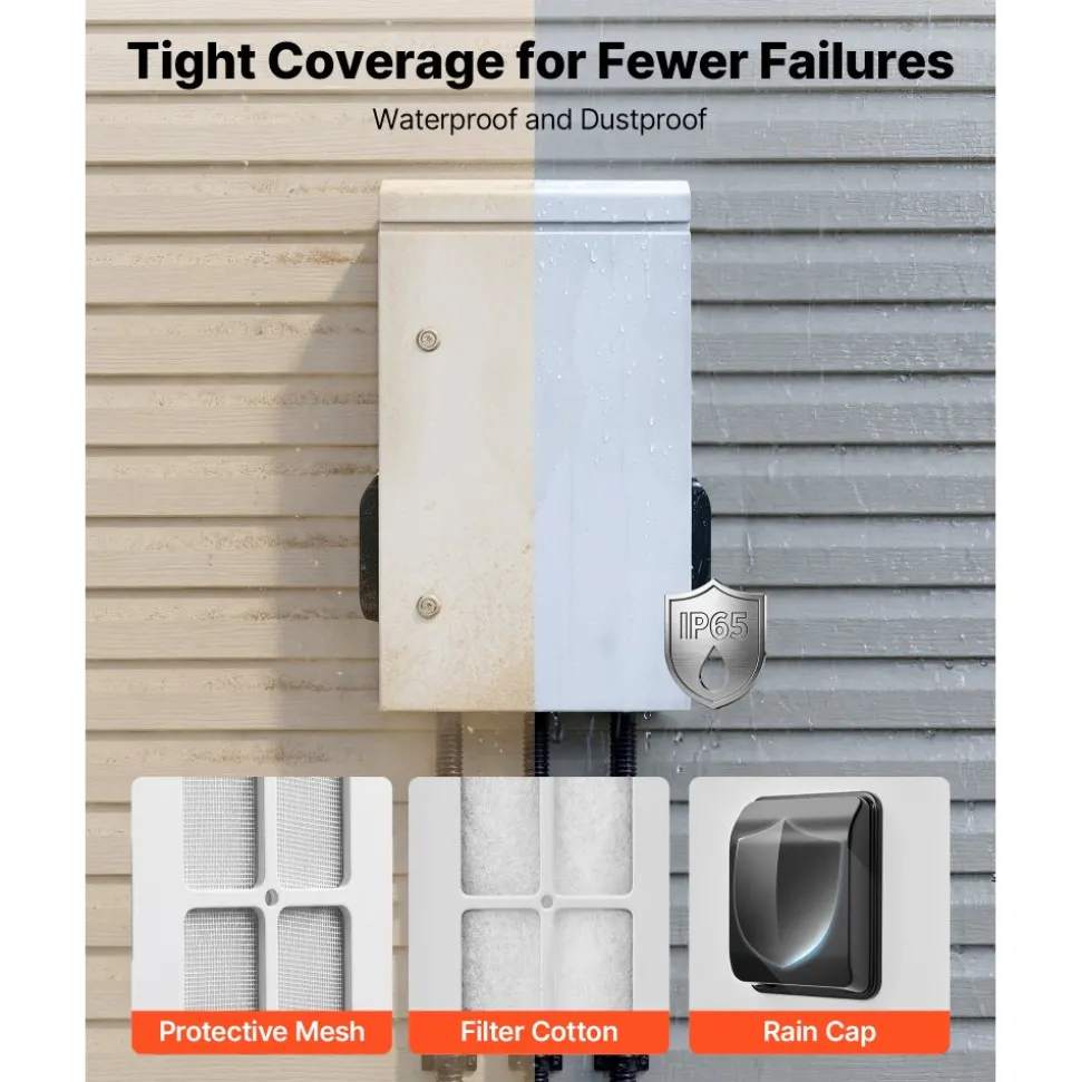 VEVOR Outdoor Electrical Box, Cold-Rolled Steel, Electrical Junction Box with Thermostat and Fan, Rain Hood, Ventilated Design, IP65 Waterproof Hinged Enclosure, Wall/Pole Mounted, 24 x 16 x 12 in