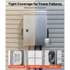 VEVOR Outdoor Electrical Box, 20 x 16 x 8 in, Stainless Steel Ventilated Electrical Enclosure with Thermostat and Fan, Rain Hood, Hinge Connection, IP65 Waterproof Junction Box, Wall/Pole Mounted,