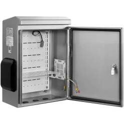 VEVOR Outdoor Electrical Box, 20 x 16 x 8 in, Stainless Steel Ventilated Electrical Enclosure with Thermostat and Fan, Rain Hood, Hinge Connection, IP65 Waterproof Junction Box, Wall/Pole Mounted,