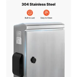 VEVOR Outdoor Electrical Box, 20 x 16 x 8 in, Stainless Steel Ventilated Electrical Enclosure with Thermostat and Fan, Rain Hood, Hinge Connection, IP65 Waterproof Junction Box, Wall/Pole Mounted,
