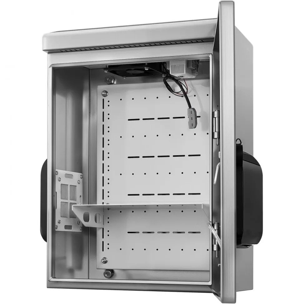 VEVOR Outdoor Electrical Box, 20 x 16 x 8 in, Stainless Steel Ventilated Electrical Enclosure with Thermostat and Fan, Rain Hood, Hinge Connection, IP65 Waterproof Junction Box, Wall/Pole Mounted,