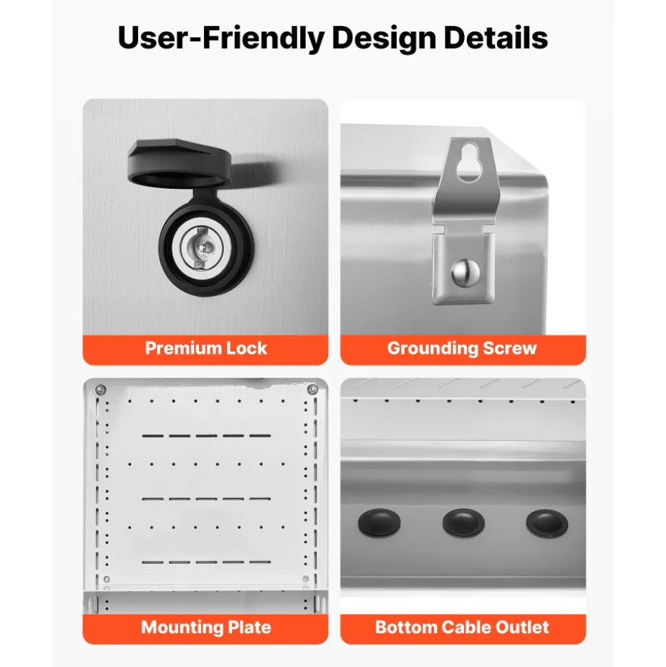 VEVOR Outdoor Electrical Box, 20 x 16 x 8 in, Stainless Steel Ventilated Electrical Enclosure with Thermostat and Fan, Rain Hood, Hinge Connection, IP65 Waterproof Junction Box, Wall/Pole Mounted,