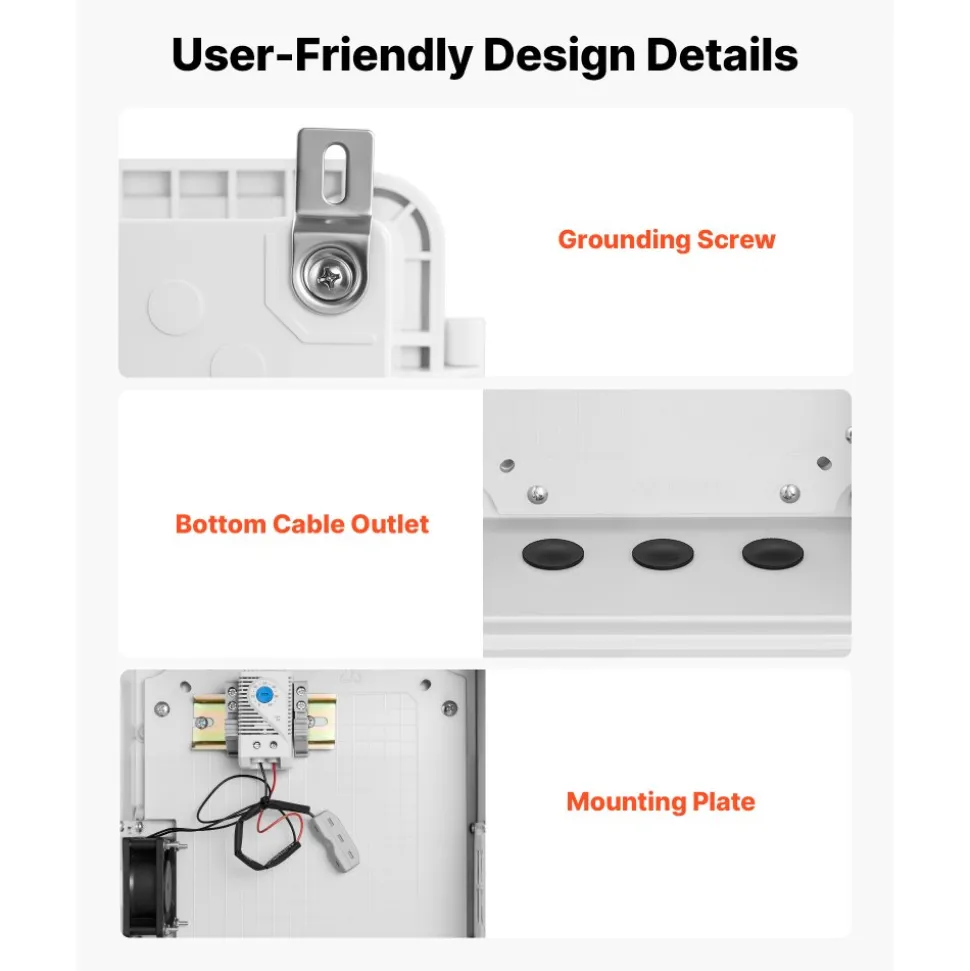 VEVOR Outdoor Electrical Box, ABS, Waterproof Electrical Junction Box with Thermostat and Fan, Mounting Plate, Cable Grommets, Ventilated Plastic Enclosure, 14.2 x 10.8 x 5.9 in, IP65 for Indoor/Outdoor