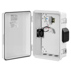 VEVOR Outdoor Electrical Box, ABS, Waterproof Electrical Junction Box with Thermostat and Fan, Mounting Plate, Cable Grommets, Ventilated Plastic Enclosure, 14.2 x 10.8 x 5.9 in, IP65 for Indoor/Outdoor