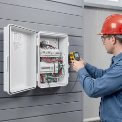 VEVOR Outdoor Electrical Box, ABS, Waterproof Electrical Junction Box with Thermostat and Fan, Mounting Plate, Cable Grommets, Ventilated Plastic Enclosure, 14.2 x 10.8 x 5.9 in, IP65 for Indoor/Outdoor