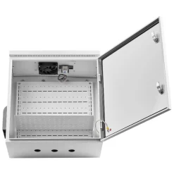 VEVOR Outdoor Electrical Box, Cold-Rolled Steel, Electrical Junction Box with Thermostat and Fan, Rain Hood, Ventilated Design, IP65 Waterproof Hinged Enclosure, Wall/Pole Mounted, 24 x 24 x 12 in