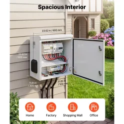 VEVOR Outdoor Electrical Box, Cold-Rolled Steel, Electrical Junction Box with Thermostat and Fan, Rain Hood, Ventilated Design, IP65 Waterproof Hinged Enclosure, Wall/Pole Mounted, 24 x 24 x 12 in