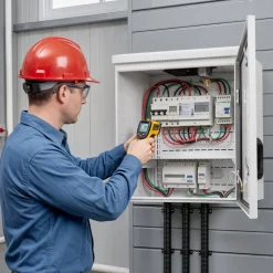VEVOR Outdoor Electrical Box, Cold-Rolled Steel, Electrical Junction Box with Thermostat and Fan, Rain Hood, Ventilated Design, IP65 Waterproof Hinged Enclosure, Wall/Pole Mounted, 24 x 24 x 12 in