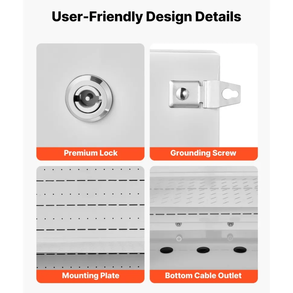 VEVOR Outdoor Electrical Box, Cold-Rolled Steel, Electrical Junction Box with Thermostat and Fan, Rain Hood, Ventilated Design, IP65 Waterproof Hinged Enclosure, Wall/Pole Mounted, 24 x 24 x 12 in