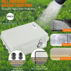 VEVOR Outdoor Electrical Junction Box, 13.78 x 9.84 x 5.90 in, ABS Plastic Electrical Enclosure Box with Hinged Cover Stainless Steel Latch, IP67 Dustproof Waterproof for Outdoor Electrical Projects