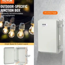 VEVOR Outdoor Electrical Junction Box, 16.93 x 12.99 x 7.09 in, ABS Plastic Electrical Enclosure Box with Hinged Cover Stainless Steel Latch, IP67 Dustproof Waterproof for Outdoor Electrical Projects