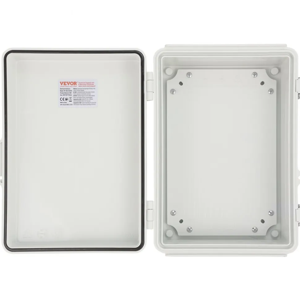 VEVOR Outdoor Electrical Junction Box, 11.81 x 7.87 x 7.08 in, ABS Plastic Electrical Enclosure Box with Hinged Cover Stainless Steel Latch, IP67 Dustproof Waterproof for Outdoor Electrical Projects