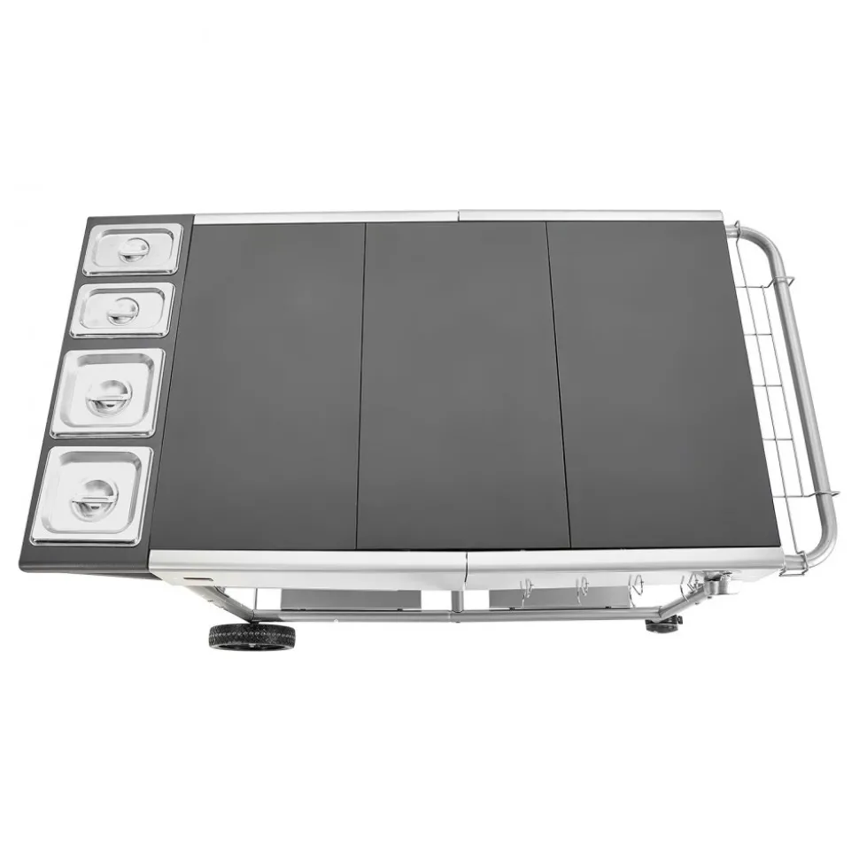 VEVOR Outdoor Grill Cart, Grilling Table, Movable Outdoor Cooking Table with 4 Spice Containers, Wheels, Lids, Hooks, BBQ Prep Tables for Picnic, Kitchen, Courtyard
